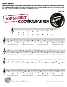CodeBreaker! | Music Theory Worksheet - Treble Clef Note Names Worksheet CodeBreaker! | Music Theory Worksheet - Treble Clef Note Names Worksheet