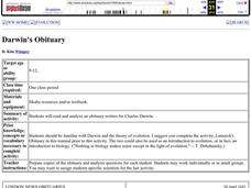 Darwin's Obituary Lesson Plan Darwin's Obituary Lesson Plan
