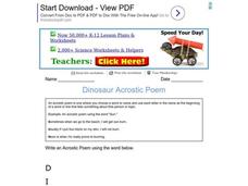 Dinosaur Acrostic Poem Worksheet Dinosaur Acrostic Poem Worksheet