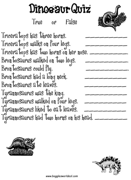 Dinosaur Quiz Worksheet Dinosaur Quiz Worksheet