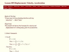 Displacement, Velocity, Acceleration Lesson Plan Displacement, Velocity, Acceleration Lesson Plan
