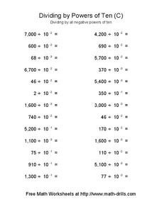 Dividing by Powers of Ten (C) Worksheet Dividing by Powers of Ten (C) Worksheet