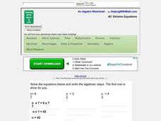 Division Equations Worksheet Division Equations Worksheet