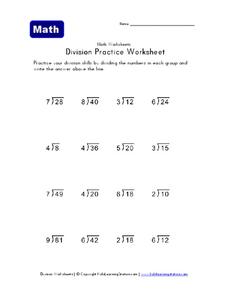 Division Practice Worksheet Worksheet for 2nd - 4th Grade | Lesson Planet
