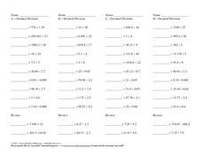 Division with Decimals Worksheet Division with Decimals Worksheet