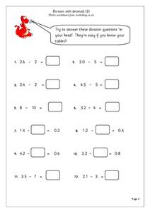 Division with Decimals Worksheet Division with Decimals Worksheet
