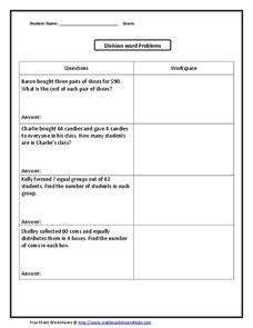 Division Word Problems Worksheet Division Word Problems Worksheet