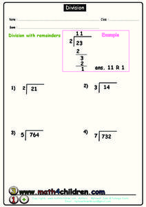 Division with Remainders Worksheet Division with Remainders Worksheet