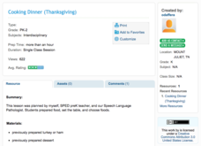 Cooking Dinner (Thanksgiving) Lesson Plan Cooking Dinner (Thanksgiving) Lesson Plan