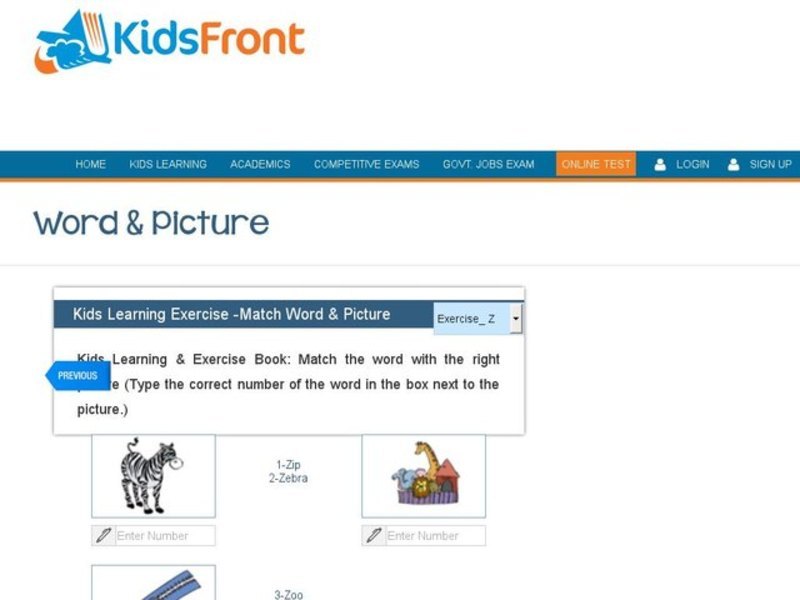 Kids Learning Exercise -Match Word & Picture: Z Interactive Kids Learning Exercise -Match Word & Picture: Z Interactive