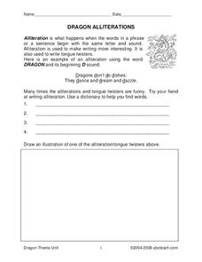 Dragon Alliterations Worksheet Dragon Alliterations Worksheet