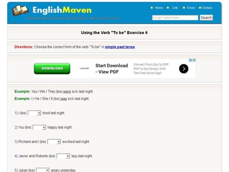 Using the Verb "To be" Exercise 6 Interactive Using the Verb "To be" Exercise 6 Interactive