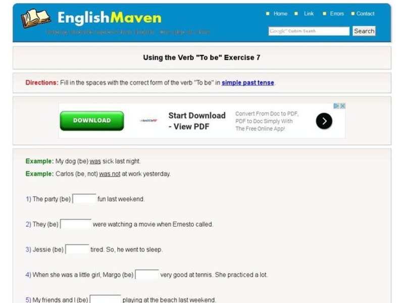 Using the Verb "To be" Exercise 07 Interactive Using the Verb "To be" Exercise 07 Interactive