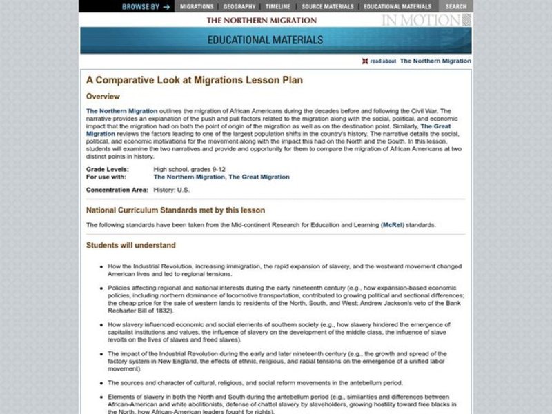 A Comparative Look at Migrations Lesson Plan A Comparative Look at Migrations Lesson Plan