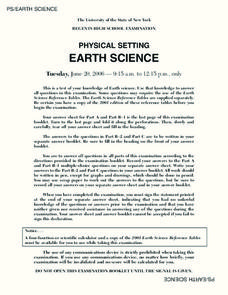Regents High School Examination: Earth Science - June 2006 Assessment Regents High School Examination: Earth Science - June 2006 Assessment