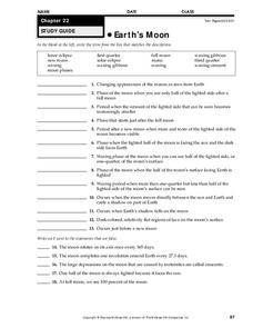 Earth's Moon Worksheet Earth's Moon Worksheet