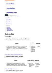 Earthquakes Lesson Plan Earthquakes Lesson Plan