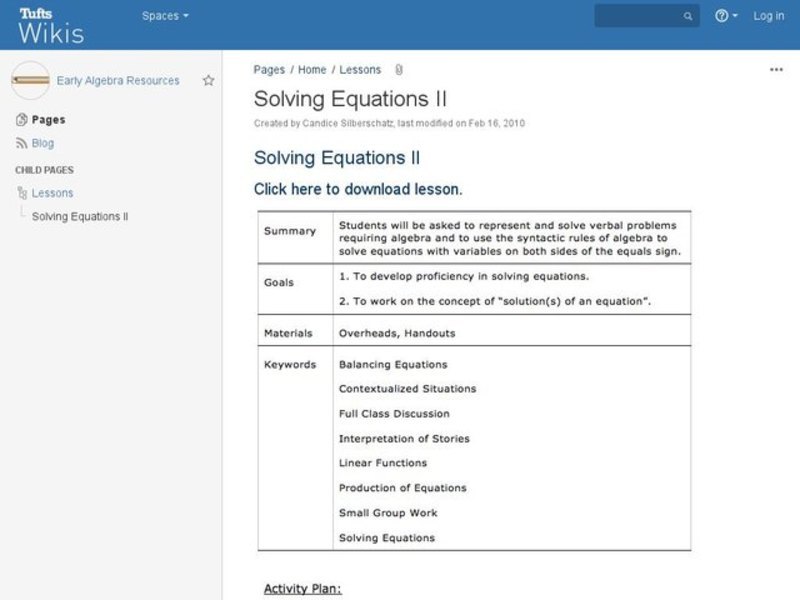 Solving Equations II Lesson Plan Solving Equations II Lesson Plan