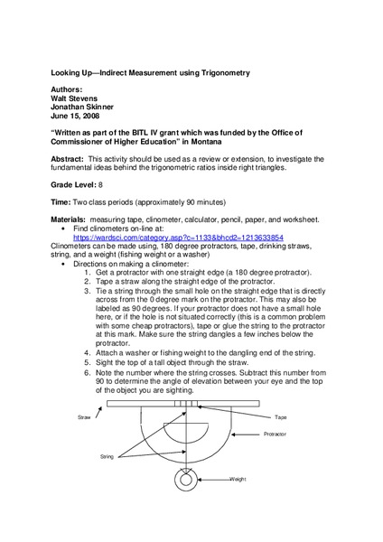 Looking Up--Indirect Measurement Using Trigonometry Lesson Plan Looking Up--Indirect Measurement Using Trigonometry Lesson Plan