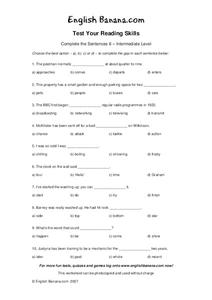 Test Your Reading Skills:  Complete the Sentences--Intermediate Level Worksheet Test Your Reading Skills:  Complete the Sentences--Intermediate Level Worksheet