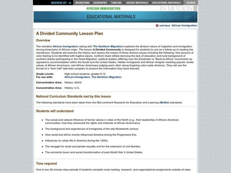 A Divided Community Lesson Plan A Divided Community Lesson Plan