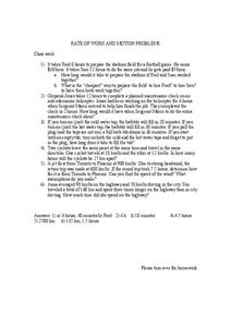Rate of Work and Motion Problems Worksheet Rate of Work and Motion Problems Worksheet