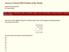 Harry Potter Cryptarithm Worksheet Harry Potter Cryptarithm Worksheet