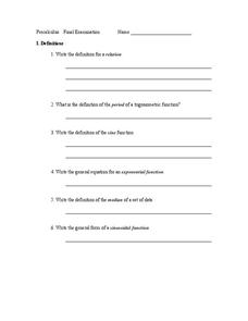 PreCalculus:  Final Examination Worksheet PreCalculus:  Final Examination Worksheet