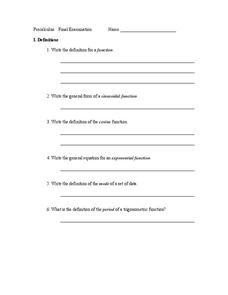 Precalculus Exam Worksheet Precalculus Exam Worksheet