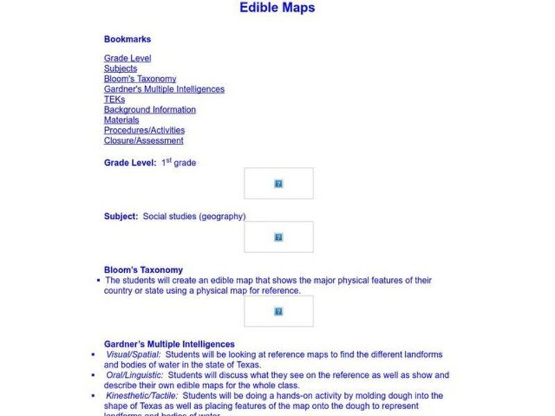 Edible Maps Lesson Plan Edible Maps Lesson Plan
