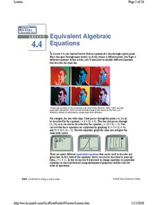 Equivalent Algebraic Equations Lesson Plan Equivalent Algebraic Equations Lesson Plan