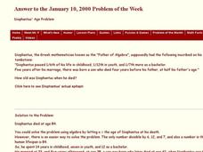 Diophantus' Age Problem Worksheet Diophantus' Age Problem Worksheet