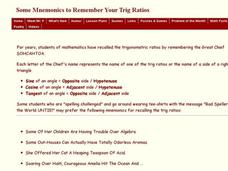 Mnemonics to Remember Your Trig Ratios Worksheet Mnemonics to Remember Your Trig Ratios Worksheet
