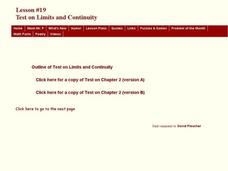 Test on Limits and Continuity Lesson Plan Test on Limits and Continuity Lesson Plan