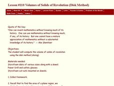 Lesson #110 Volumes of Solids of Revolution (Disk Method) Lesson Plan Lesson #110 Volumes of Solids of Revolution (Disk Method) Lesson Plan