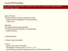 Lesson #150 Parabolas Lesson Plan Lesson #150 Parabolas Lesson Plan