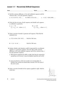 Recursively Defined Sequesnces Worksheet Recursively Defined Sequesnces Worksheet