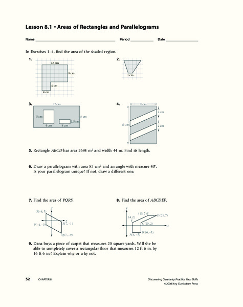 Seven Sets of Area Problems Worksheet Seven Sets of Area Problems Worksheet