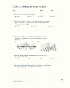 Defining the Circular Functions Worksheet Defining the Circular Functions Worksheet