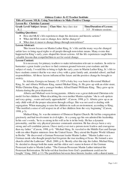 MLK: using Nonviolence to Make Positive Change Lesson Plan MLK: using Nonviolence to Make Positive Change Lesson Plan