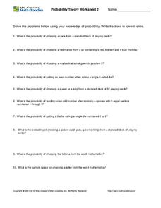 Probability Theory Worksheet Probability Theory Worksheet