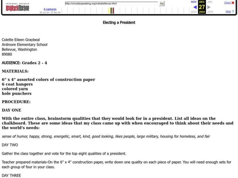 Electing a president Lesson Plan Electing a president Lesson Plan