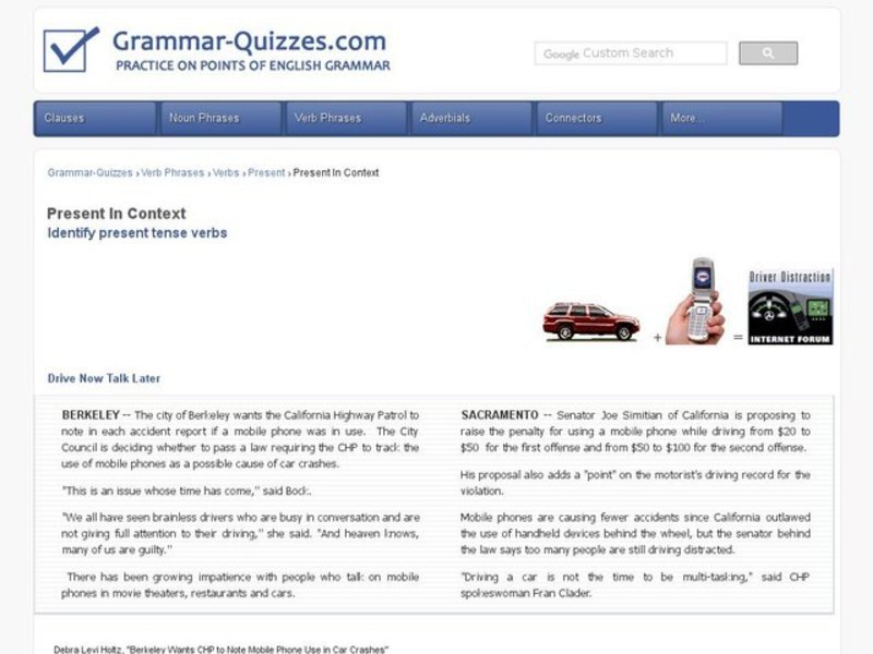 Present in Context: Identifying present tense verbs Interactive Present in Context: Identifying present tense verbs Interactive
