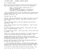 The Great Gatsby:  Intensely Thematic Quotes Worksheet The Great Gatsby:  Intensely Thematic Quotes Worksheet