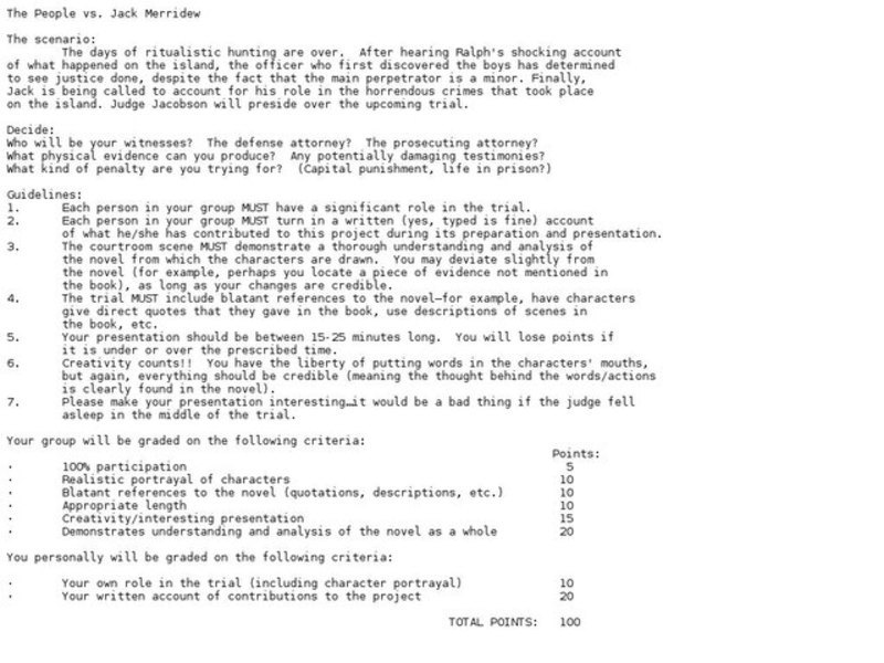 The People vs. Jack Merridew Worksheet The People vs. Jack Merridew Worksheet