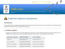 Simple Past Tense:  Negatives and Questions Interactive Simple Past Tense:  Negatives and Questions Interactive