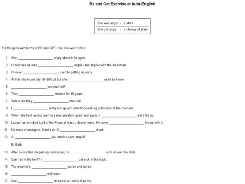 ESL Exercises: Be and Get Worksheet ESL Exercises: Be and Get Worksheet