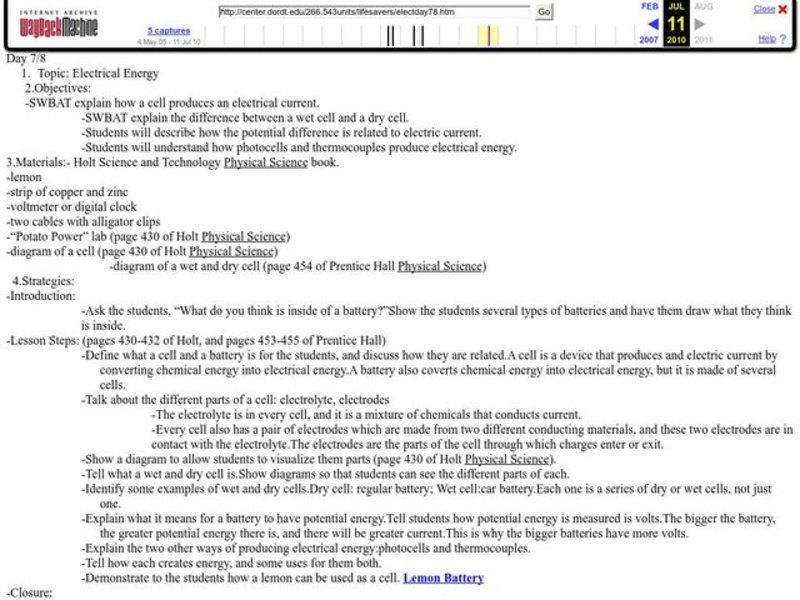 Electrical Energy Lesson Plan Electrical Energy Lesson Plan