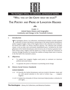 The Poetry and Prose of Langston Hughes Lesson Plan The Poetry and Prose of Langston Hughes Lesson Plan