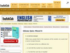 Idioms Quiz: Mixed 6 Worksheet Idioms Quiz: Mixed 6 Worksheet